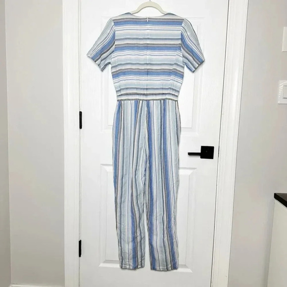 POLAGRAM Size S Blue Gray White Striped Short Sleeve Cropped Jumpsuit‎ Cotton - Picture 7 of 7